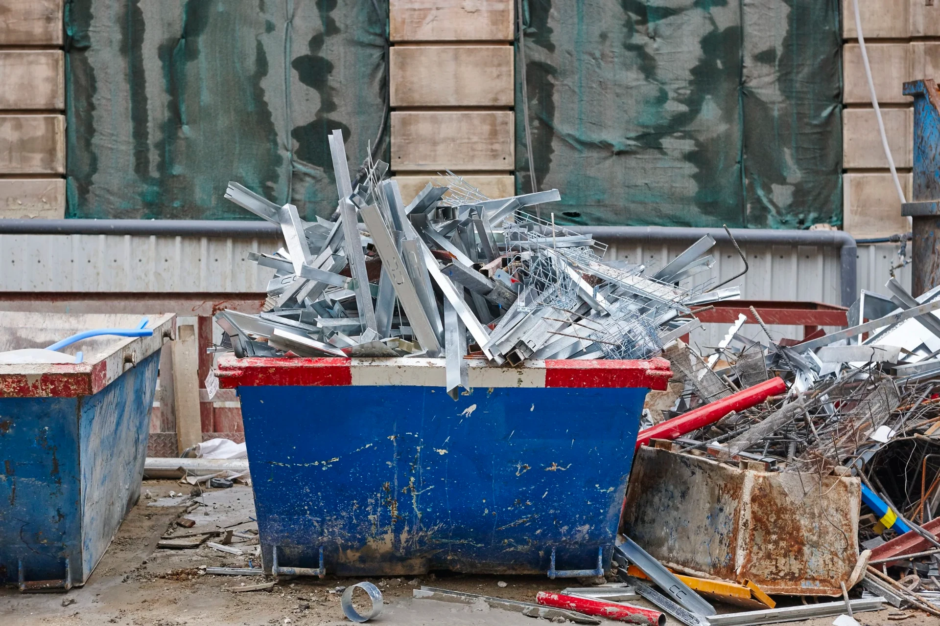 Scrap metal collected for recycling at a construction site